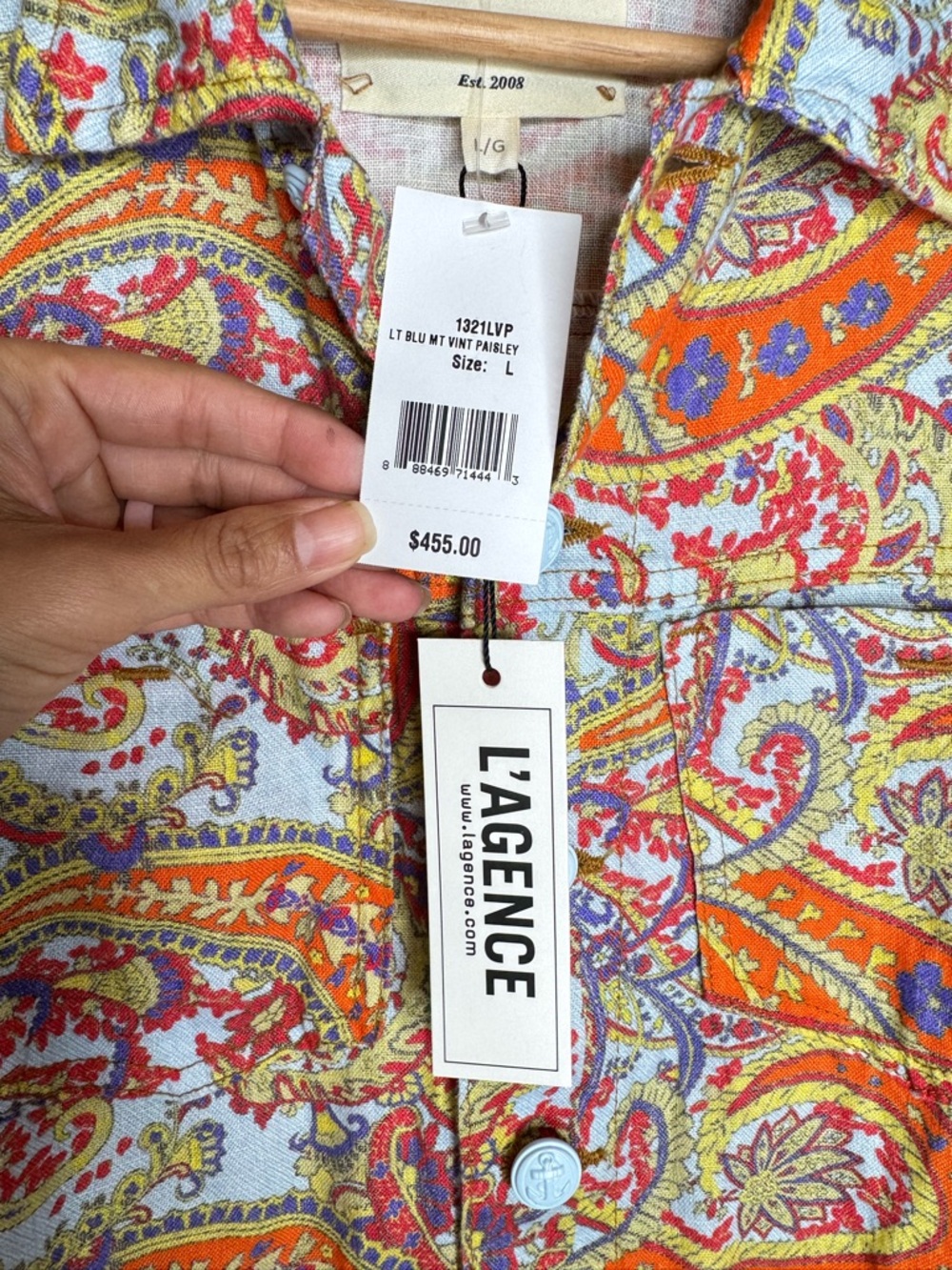L’Agence Linen Paisley Jacket Size L NWT Multicolor Cropped Blazer Resort Boho - Picture 5 of 8